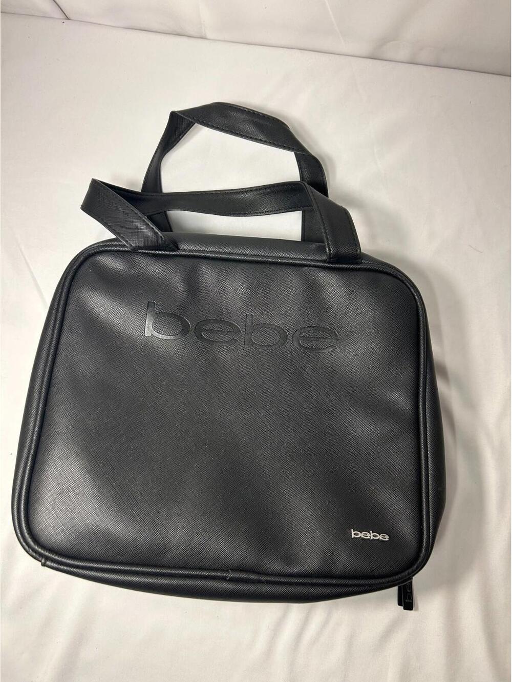 Bebe Black Faux Leather Travel Toiletry Bag Makeup Organizer Cosmetic Case